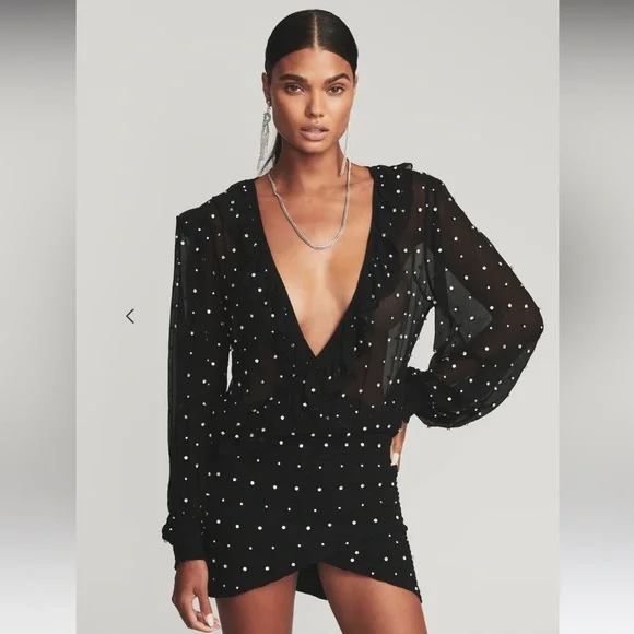 Retrofete Black Mini Dress with Silver Accents - Picture 2 of 6